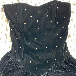Vintage 80's velvet strapless dress, rhinestones